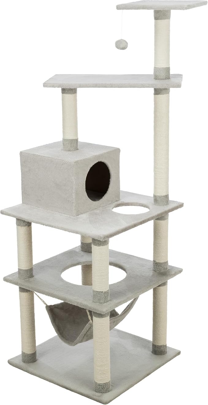 TRIXIE Abby 63.5" Cat Tower, 4-Level Sisal & Plush Cat Tree, Cat Scratcher, Condo, Hammock, Platforms Dangling Cat Toy