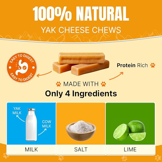 Tibetan Dog Chew Yak Cheese Sticks (2 Large Chews) - Handmade Treats for Large Dogs, Long-Lasting, Easy to Digest, Grain-Free, Gluten-Free, Supports Dental Health, for Aggressive Chewers