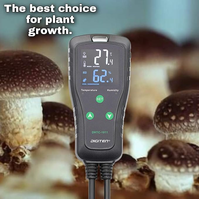 Temperature and Humidity ControllerPlug-in Thermostat Humidistat Reptile Greenhouse,Dual Stage Pre-Wired Outlet 110V 10A