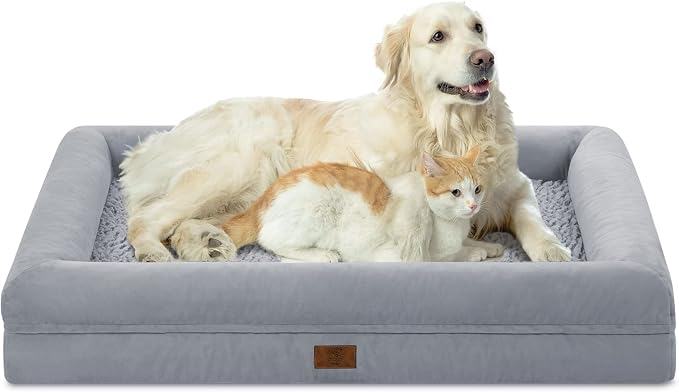 Yiruk XL Orthopedic Dog Bed for Large Dogs, Extra Large Waterproof Dog Bed with Removable Washable Cover, 4-Sides Bolster Support Pet Couch Sofa with Non-Slip Bottom, Grey