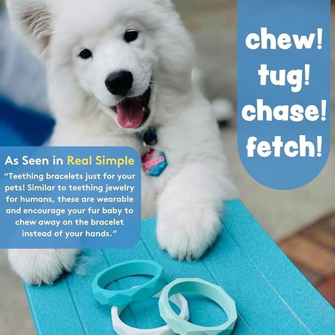 Puppy Teething Rings - 4 Pack, Bracelet Food Grade Silicone Chew Toys for Small Dogs-Medium Dog, Puppy Nipping Solution, Chew Toys for Puppies 0-6 Months - Beachy Feels
