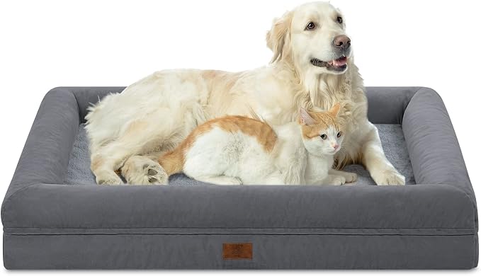 Yiruk XL Orthopedic Dog Bed for Large Dogs, Extra Large Waterproof Dog Bed with Removable Washable Cover, 4-Sides Bolster Support Pet Couch Sofa with Non-Slip Bottom, Dark Grey