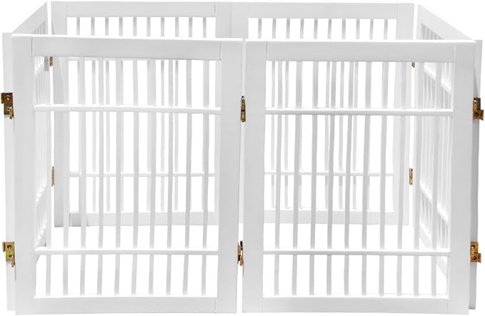 Urnporium Pet Dog Gate Freestanding, Strong Durable Folding Wooden Fence, Portable Acacia Hardwood Safety Barrier for Indoor & Outdoor Use (White Pet Gate, 6 Panel 24" Tall)