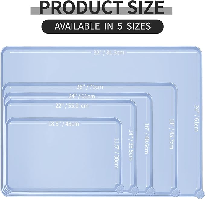 Reopet Silicone Pet Feeding Mat - Waterproof & Non-Slip Dog Cat Placemat | High Raised Edges Prevent Food & Water Spills to Protect Floors, Easy to Clean, Fit for Dog Cat Bowls