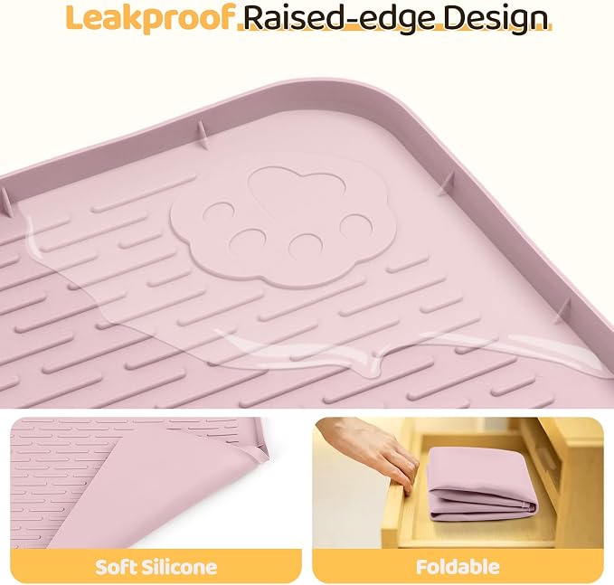 Dog Food Mat, Extra Large 50" x 35" Silicone Pet Feeding Mat with Raised Edge Pet Placemat for Small, Medium, and Large Pets Non-Slip, Easy to Clean (Pink)