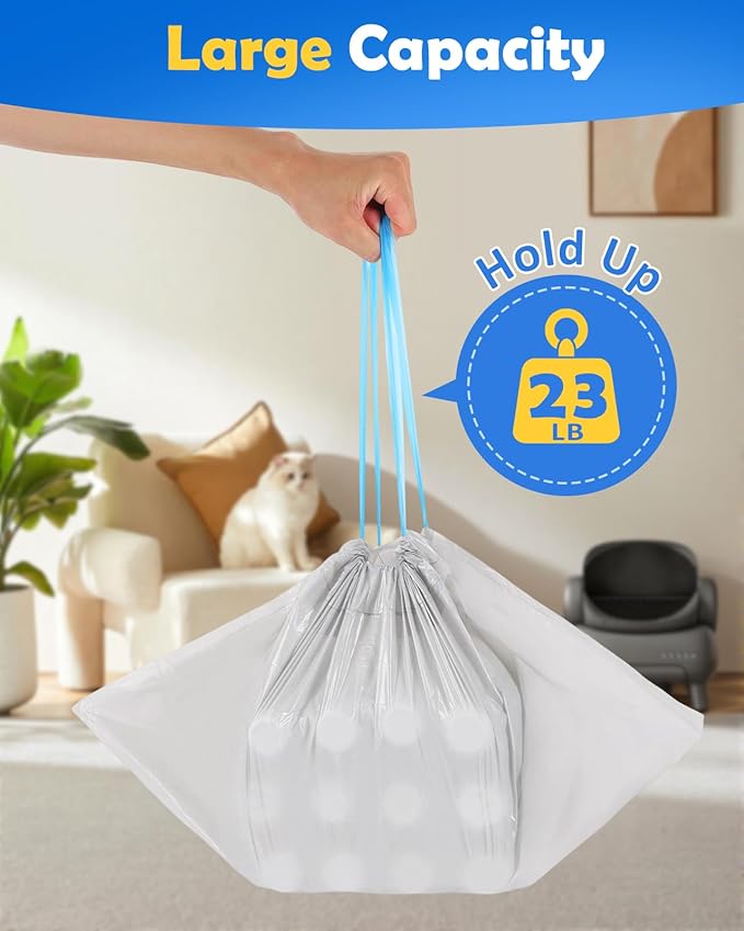 30 Count Automatic Cat Litter Box Liners Bags Compatible with NeakasaM1 Petpivot Autoscooper 11/12 and Similar Open-Top Self-Cleaning Cat Litter Box, Drawstring Handle Heavy Duty Leak-proof, 27*13in