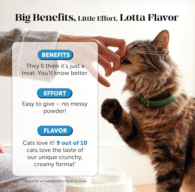 Cat Skin & Coat Supplement Crunchy Creamy Chews - Salmon Oil for Cats Omega 3 Itchy Dry Skin Relief - Feline Shedding Control - Biotin Vitamins for Indoor Cats Shiny Soft Coat (90-Day Supply)