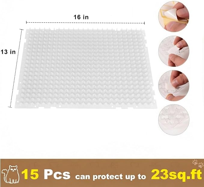 15 Packs Scat Mat for Cats, Transparent Cat Deterrent Mat 13x16 Inch - Safe Plastic Spike Mat to Keep Cats Off Counters, Tables, Furniture - Humane Training Tool for Indoor/Outdoor Use