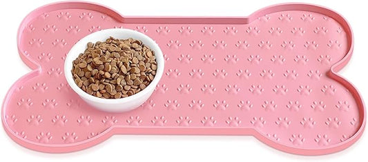 PWTAA Dog Food Mat Anti-Slip Silicone Dog Bowl Mat Thicker Pet Placemat Waterproof Cat Feeder Pad with Raised Edge Puppy Kitten Feeding Mats Suitable Small Medium-Sized Dogs Cats Eating Tray