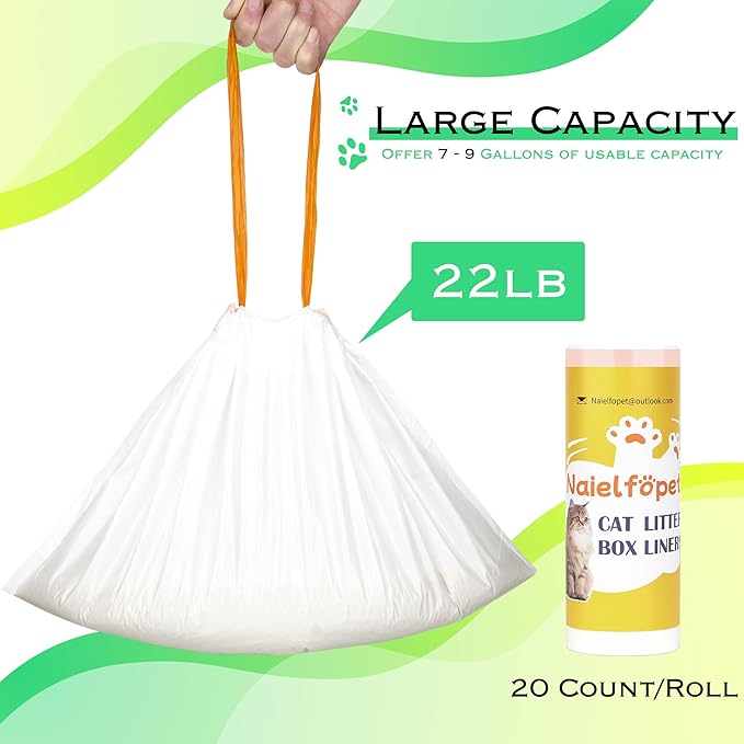 120 Count Cat Litter Box Liner Bags, 21" x 11" Disposable Automatic Cat Litter Waste Bags, Drawstring Heavy Duty Litter Trash Bags Suit for PuraX PuraMax PuraMax2