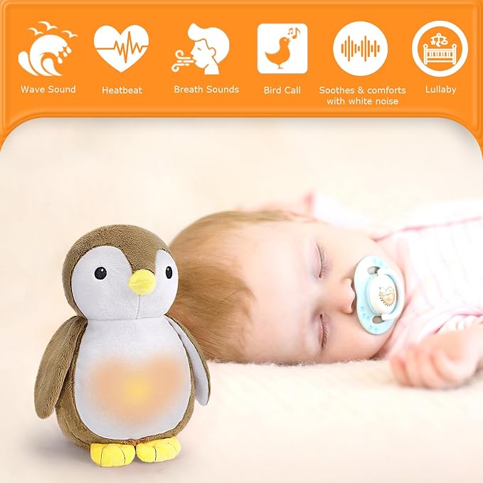 DEARBABY Baby Sleep Soother,Mom’s Heartbeat Sound and Lullabies Toddler Sleep Aid Toy Music Soothers for Sleep,Baby Registry Search,Plush Sleep Aid for Nursery Crib,Stroller,Travel Use
