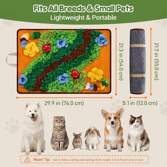 Avont Snuffle Mat for Dogs, Extra-Large 29.9"x21.3", Slow Feeder with Treat Hiding Spots & Squeaky Mushroom, Foraging Mat for All Breeds & Small Pets, Machine Washable Non-Slip