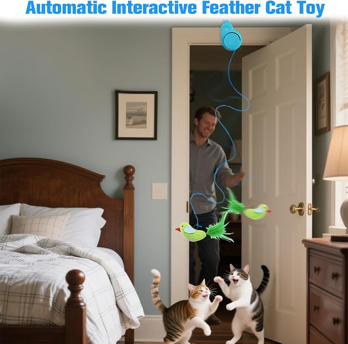 CATPICK Interactive Cat Toys for Indoor Cats Automatic Electric Flying Bird Feather Cat Toy - Best Kitten & Adult Cat Enrichment Toy Stick-on Hanging Electric Kitty Toys for Bored Cats