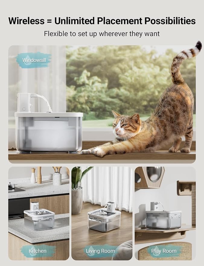 DownyPaws Wireless Cat Water Fountian White and Cat House for Indoor Cats Cream