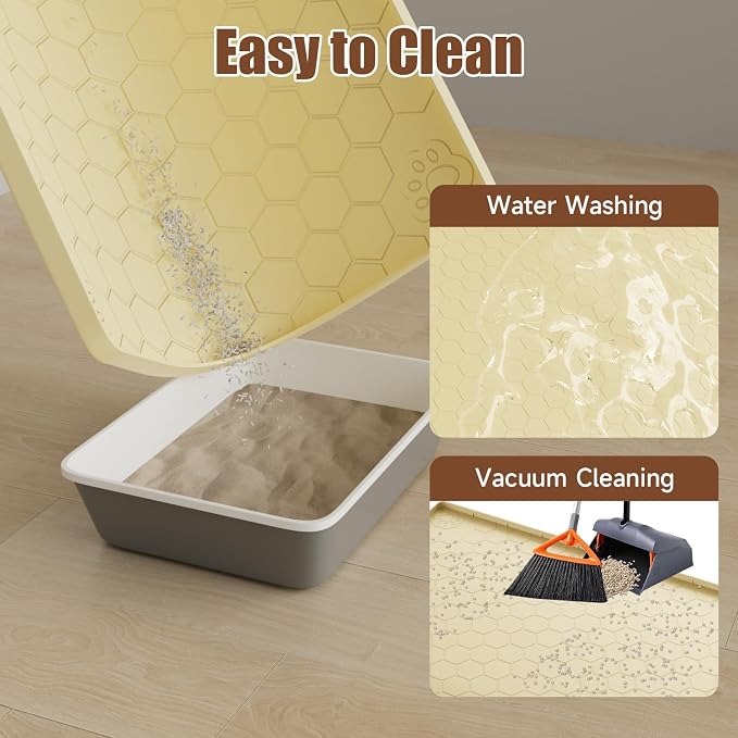 Cat Mat for Litter Box, 40" X 28" Large Silicone Cat Litter Trapping Mat, Waterproof Cat Litter Mat, Soft on Kitty Paws, Easy to Clean, Non-Slip Kitty Scratch Pad for Floor(Yellow)