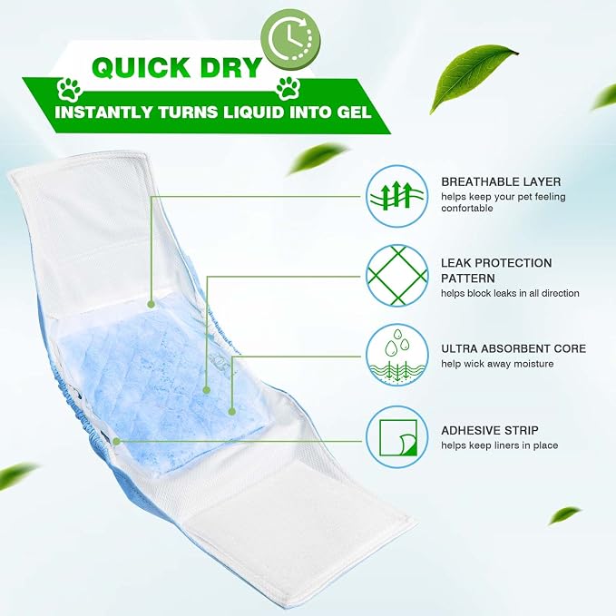 Dog Diaper Liners 150ct Super Soft and Absorbent Dog Diaper Booster Pads for Male Dog Belly Bands or Female Dog Diapers (Long, 150pcs)