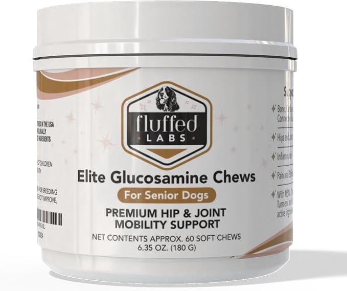 Glucosamine for Dogs - Beef Flavor Senior Dog Glucosamine Chondroitin Chews, 60 Count, Supports Hip & Joint Health, MSM, Turmeric, Collagen, Large Dog Supplement, 180g