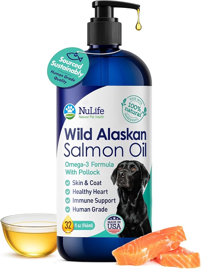 Pure Wild Alaskan Salmon Oil for Dogs - Omega 3 Formula - Dog Fish Oil Liquid - Skin and Coat Supplement for Shedding - Dry Itchy Skin and Allergies - EPA + DHA Fatty Acids - 32 oz Pump Bottle