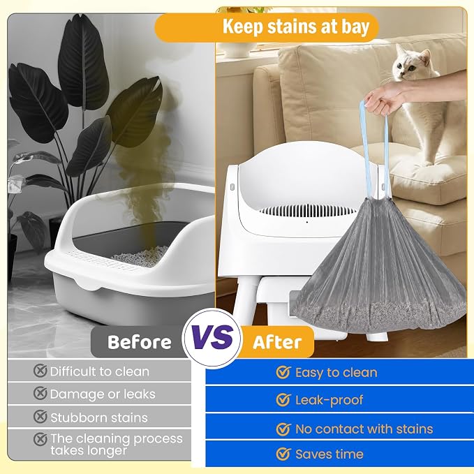 160 Count Drawstring Cat Litter Box Liners, Durable Cat Litter Bags Compatible with NeakasaM1 & CATLINK Open-X & Petpivot 11/12 Self-Cleaning Litter Box, 27"x13"