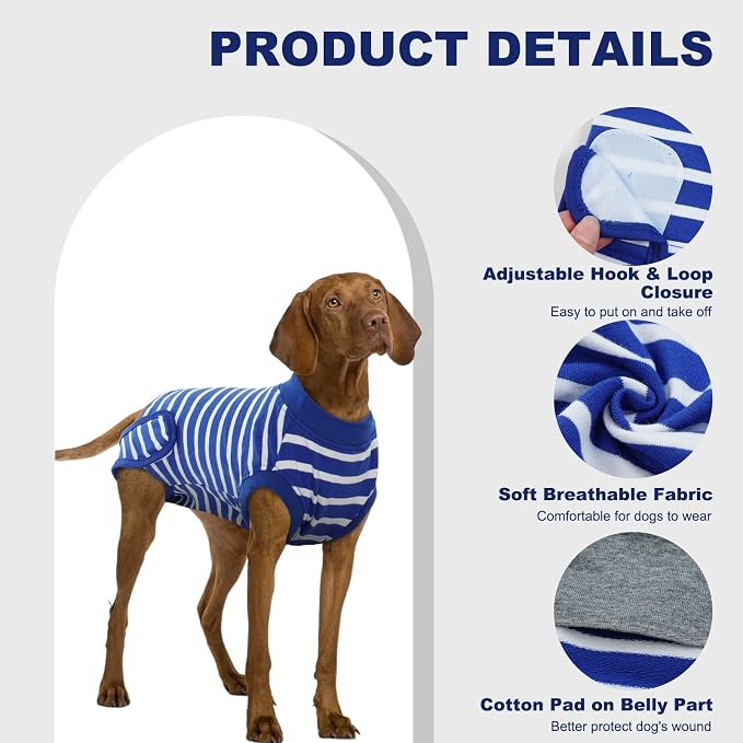 IDOMIK Dog Recovery Suit - Female Spay & Male Neuter, Adjustable Anti-Licking, Breathable & Comfortable, XL (Chest Girth:26.77"-31.50"), Blue Stripe