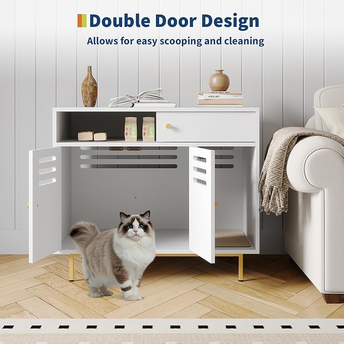 Garvee Cat Litter Box Furniture Easy-Clean Hidden Cats Litter Box Enclosed Cat Box Cabinet Enclosure Furniture with Side Entry for Indoor Living Room Bedroom