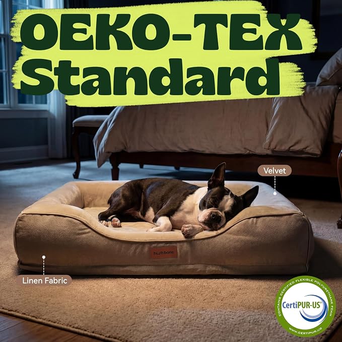 Cooling Dog Beds for Large Dogs with Removable Faux Fur Washable Covers,Waterproof Orthopedic Pet Couch Bed with Cool Gel Memory Foam and Bolster Side for Senior Pets,36" x 27" x 6.5" Beige