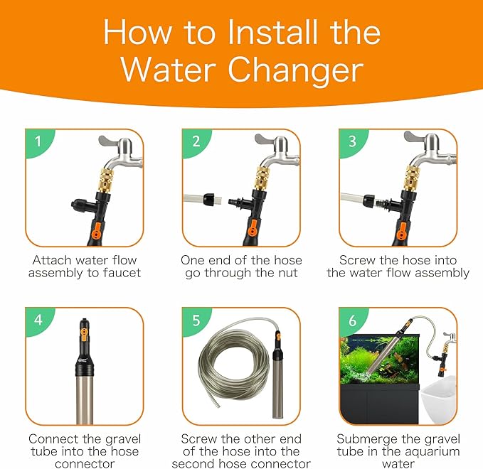 hygger Upgrade Aquarium Water Changer Kit, Semi-Automatic Fish Tank Gravel Cleaner, with 25 FT Water Hose, Flow Control Valve