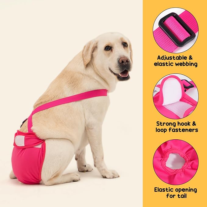 3 Pack Avont Washable Female Dog Diaper with Suspender, Reusable Girl Doggie Diapers for Small Medium Large Doggy in Heat Cycle Period Incontinence -XL