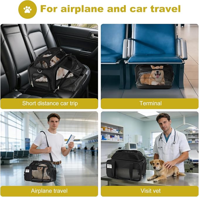 pidipiti 17x11x9.5 Alaska Hawaiian Southwest Airline Approved top and 1 Side Expandable pet Carrier for Extra-Small Dog/Small cat up to 5 lbs