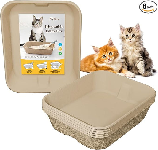 6 Pack Disposable Cat Litter Boxes, Durable Leak-Proof Cardboard Kitty Litter Trays for Temporary Use, Litter Box Liners & Travel, Ideal for Picky Cats