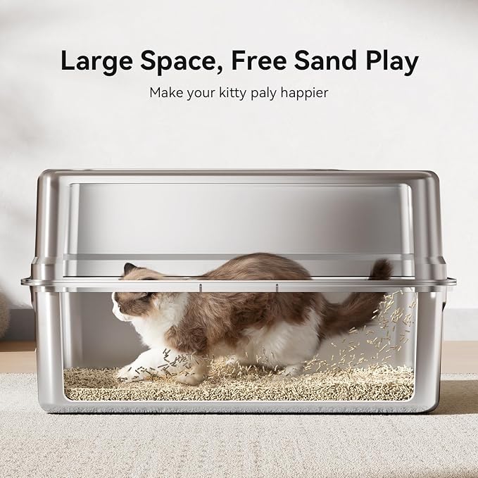 Jotesnew XXXL Stainless Steel Litter Box,28" L*20" W*12.5" H Large Capacity Metal Cat Litter Box for Big & Multiple Cats,Anti-Leakage,Non-Stick Surface for Easy Cleaning,Odor-Resistant