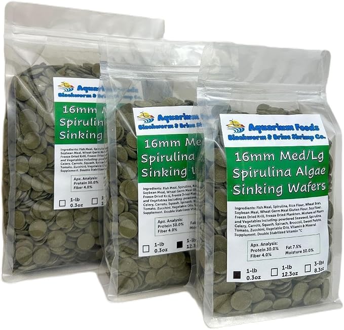 16mm - 5/8" Medium/Large Sinking Wafers of Algae, Spirulina, Veggies for All Tropical Fish, African Cichlids, Shrimp, Snails, Crabs, Catfish, Plecos..…3-lbs 8.3oz Clear Bag