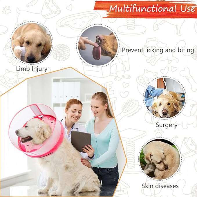 Inflatable Dog Cone Collar for Large Medium Small Dogs, Soft Dog Donut Collar Adjustable Recovery Cone for Pets After Surgery, Extra Enhanced Anti-Licking Guard Shield (Pink Donut, Medium Plus)