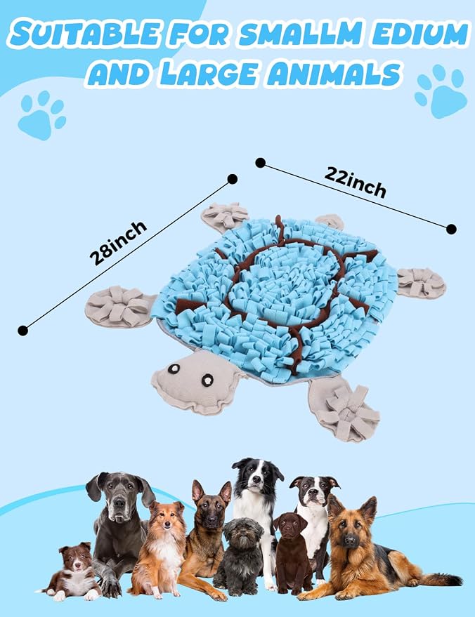Turtle Snuffle Mat for Dogs, 28.8''x22.8'' Large Nose Work Mat, Dog Food Mat for Foraging and Mental Stimulation, Interactive Feeders for Boredom Relief（Blue）
