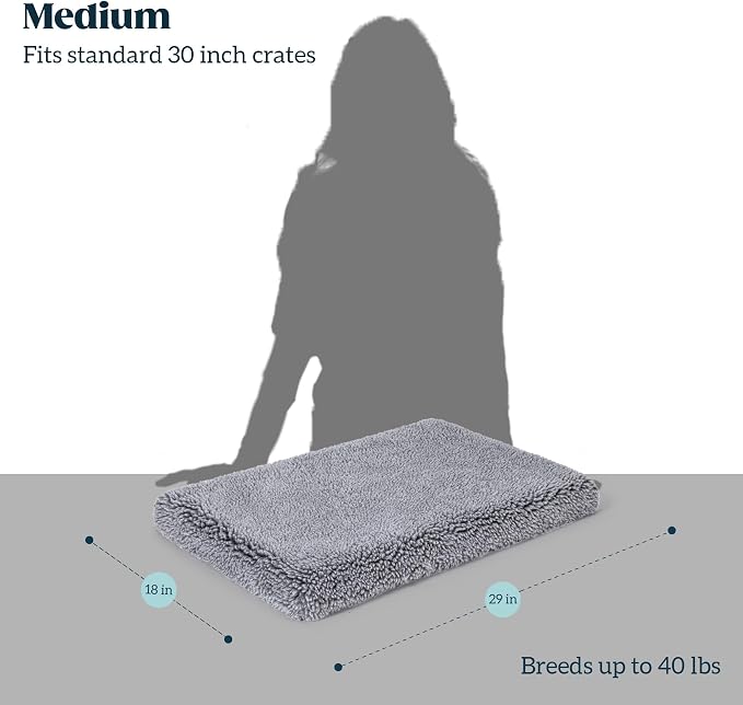 PELZIN Stoutwool 4" Indestructible Dog Bed - Orthopedic Chew Proof Dog Crate Pad - Fluffy Kennel Mat for Aggressive Chewers - Ideal for Medium Breeds & Fits 30-Inch Crate - 29"x18", Charcoal