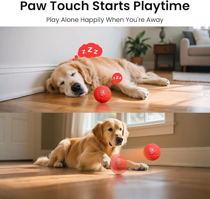 Smart Interactive Dog Toy Ball - Automatic Bouncing & Rolling, Chew-Resistant E-TPU Material, 3 Interactive Modes, IPX7 Waterproof, Smart Chase Pet Toy Ball for Medium and Large Dogs (Red)