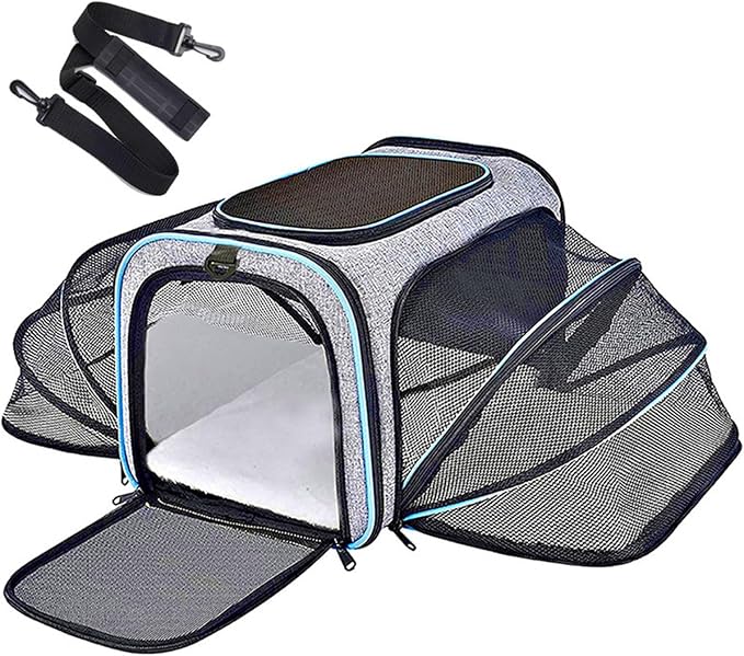 Airline-Approved Expandable Pet Carrier for Small Dogs & Cats, Soft-Sided Collapsible Travel Bag with 4-Way Access(B10,Large)
