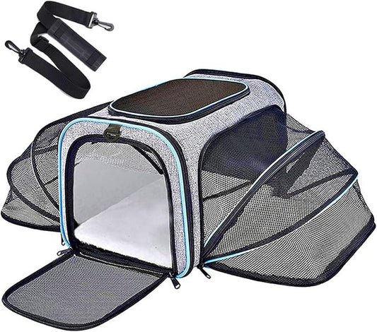 Airline-Approved Expandable Pet Carrier for Small Dogs & Cats, Soft-Sided Collapsible Travel Bag with 4-Way Access(B10,Medium)