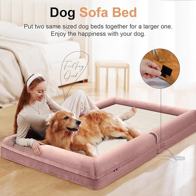 Large Dog Bed Orthopedic Washable: Beds Bolster XL Bed Big XLarge Dogs Memory Foam Couch Sofa Waterproof with Removable Cover - Pink