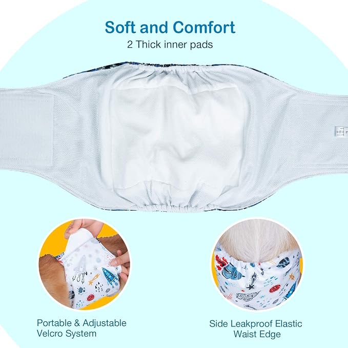 Pet Soft Dog Belly Band - 3 Packs Reusable Dog Diapers Male Dog Diapers Belly Wraps - Washable Dog Belly Bands for Male Dogs (Space, S)