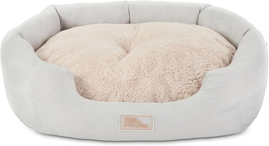 Town & Country Everyday CuddleTown Faux Linen Comfy Cozy Cuddler Pet Bed, Supportive & Calming, Non-Slip Bottom, Machine Washable Cover, Grey, XS 20"x14"x6"