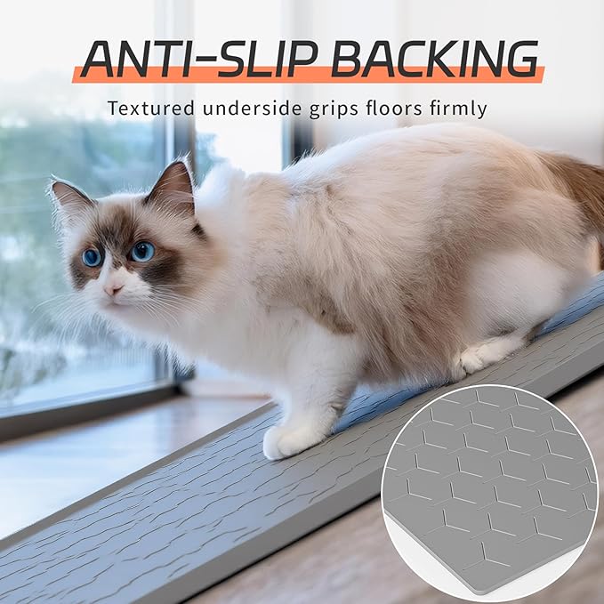 Bulkniu Silicone Cat Litter Mat with Raised Edges, Waterproof/Urineproof, Litter-Collecting Interior Ridges, Soft & Pet-Friendly (24"x16"-Grey)