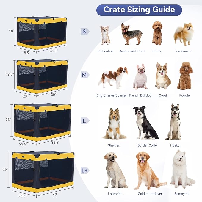 26" Collapsible Dog Crate for Small Dogs - Portable Soft Travel Kennel with Lockable Zippers, Waterproof Base, Washable Cover, Patented Screw Frame for Adjustable Tension, Outdoor, Indoor, Car Use