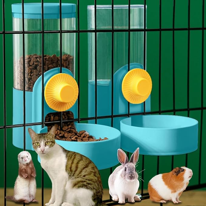 Hanging Pet Feeder Waterer - Rabbit Cage Gravity Bowl 2-in-1 | Leakproof hanging dispenser for rabbit cage. Easy gravity feed, no spill, no electricity. Food-grade BPA-free, easy clean.