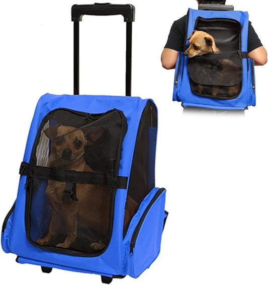 Pet Carrier Backpack with Removable Wheels, Pet Travel Rolling Backpack,Strong Breathable Mesh Panels, Airline Approved for Small Dogs and Cats for Hiking Carrying Walking Outdoor Bag