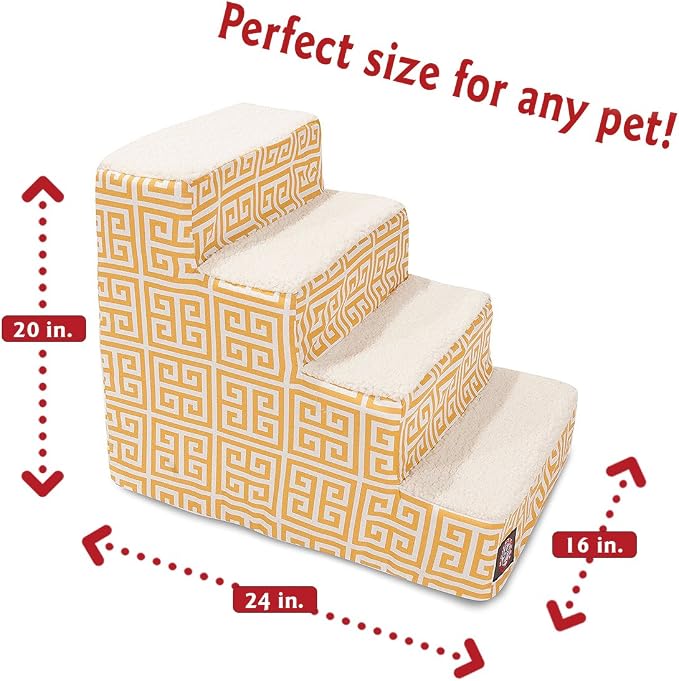 Majestic Pet 4 Step Portable Dog Stairs for Small Dogs to get on Bed Supports 25 lbs or Less – Dog Steps for High Bed with Machine Washable Cover – Pet Stairs for Cats Towers Yellow