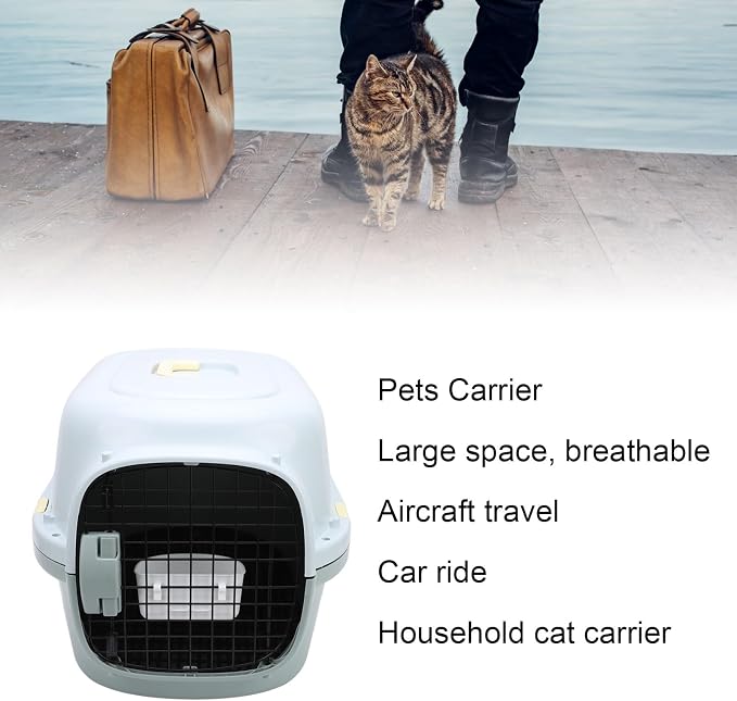 Portable Hard Shell Pet Carrier, ABS Material Sturdy and Large Space Breathable Cat Travel Carrier for Aircraft Travel Hiking Walking (Large)