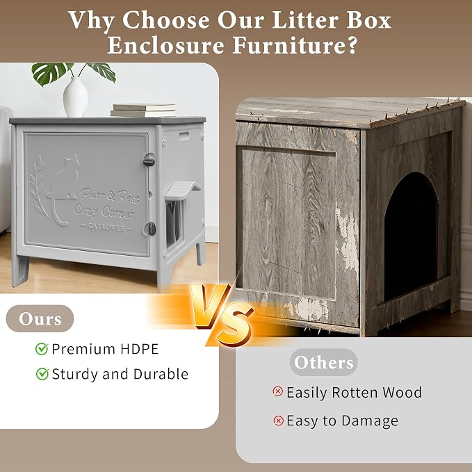 Cat Litter Box Enclosure Furniture Plastic Hidden Enclosed Litter Box Cabinet Cat House Kitty End Table for Living Room, Entryway, Balcony, Bedroom