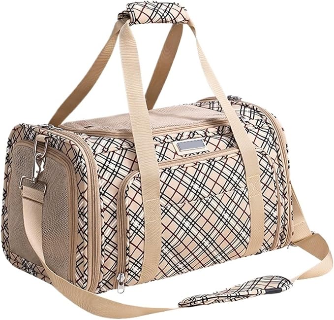 Large Space Comfortable Travel Foldable Hook Pet Bag Portable Puppy Cat Backpack(Khaki,M)