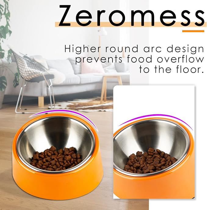 SuperDesign Mess Free 15° Slanted Bowl for Dogs and Cats, Tilted Angle Bulldog Bowl Dog Feeder, Non-Skid & Non-Spill, Easier to Reach Food M/1 Cup Bright Orange
